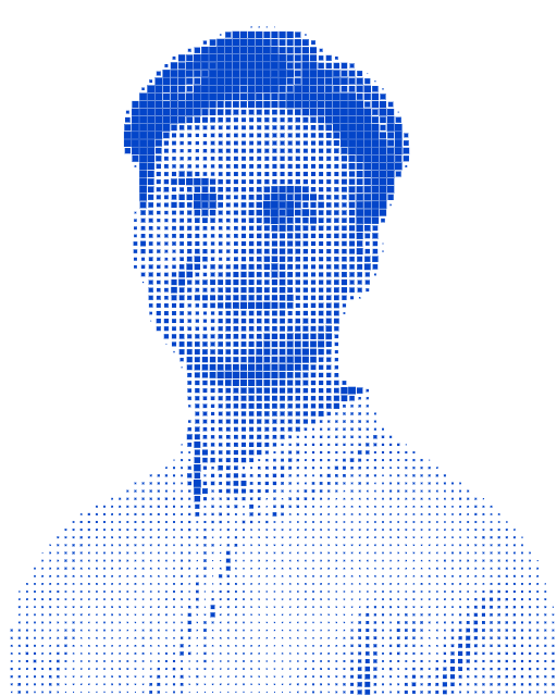 Blått pixelporträtt av Martin Schrammel